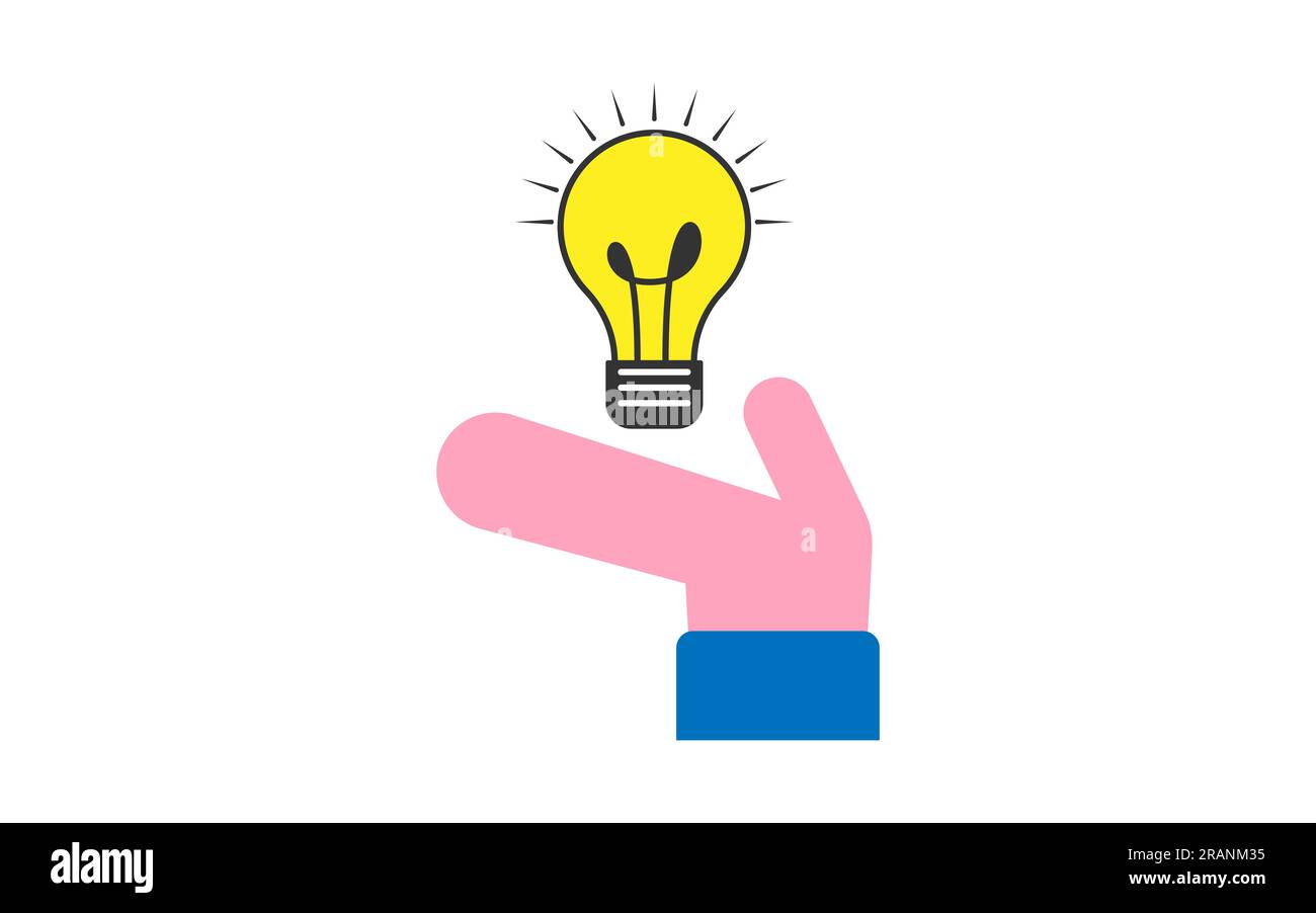 Hand holding light bulb, concept of business idea, vector design, cartoon systyle... Stock Vector