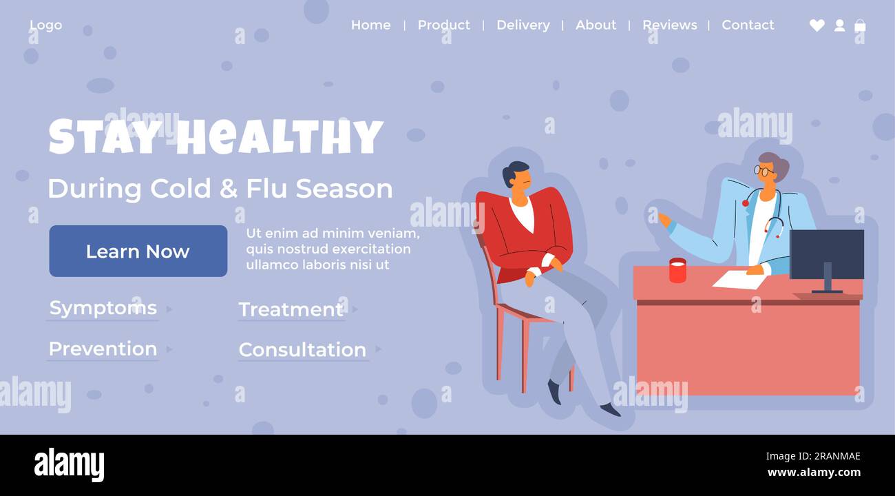 Stay healthy during cold and flu season website Stock Vector