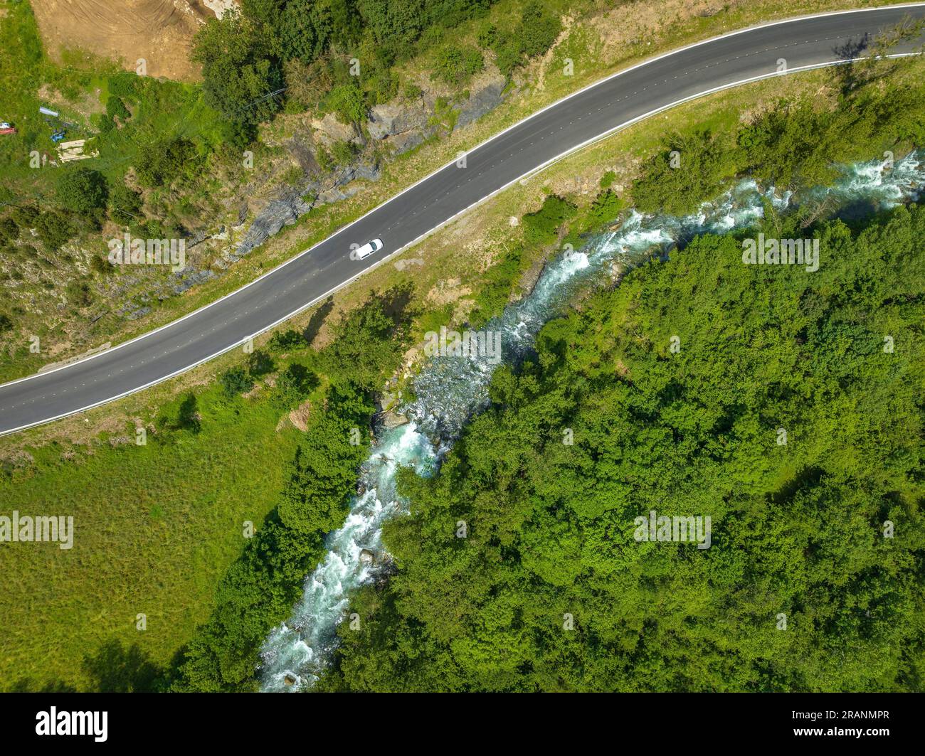 Aerial view of the Noguera de Tor river in the Boí valley at the zone