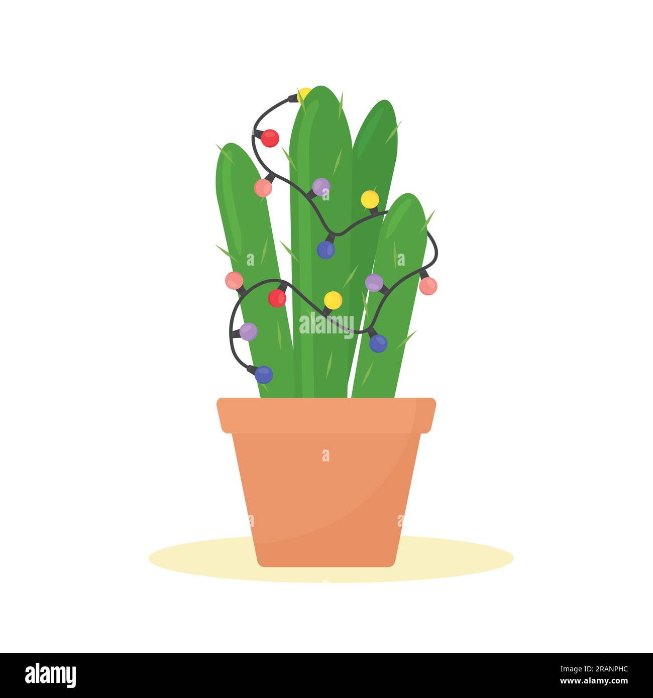 cactus as a christmas tree with lights garland- vector illustration ...