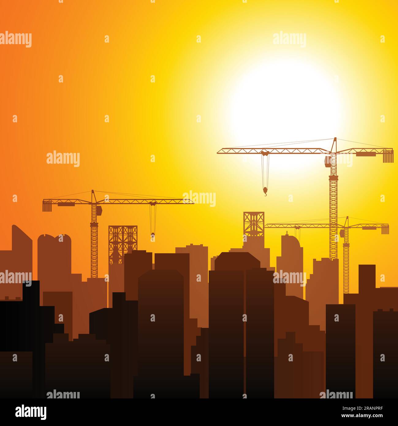 Graphic illustration of construction cranes and buildings, development, developing, growth, theme Stock Vector