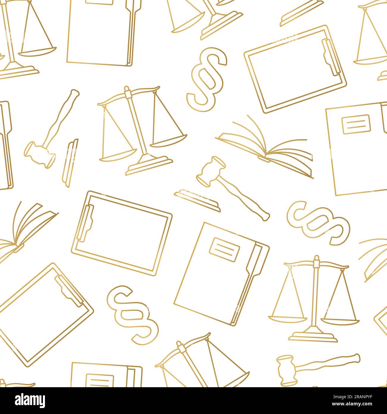 golden seamless pattern with legal advice, court, attorney, law related icons- vector illustration Stock Vector