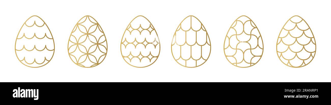set of golden easter eggs with different decorative elements - vector illustration Stock Vector