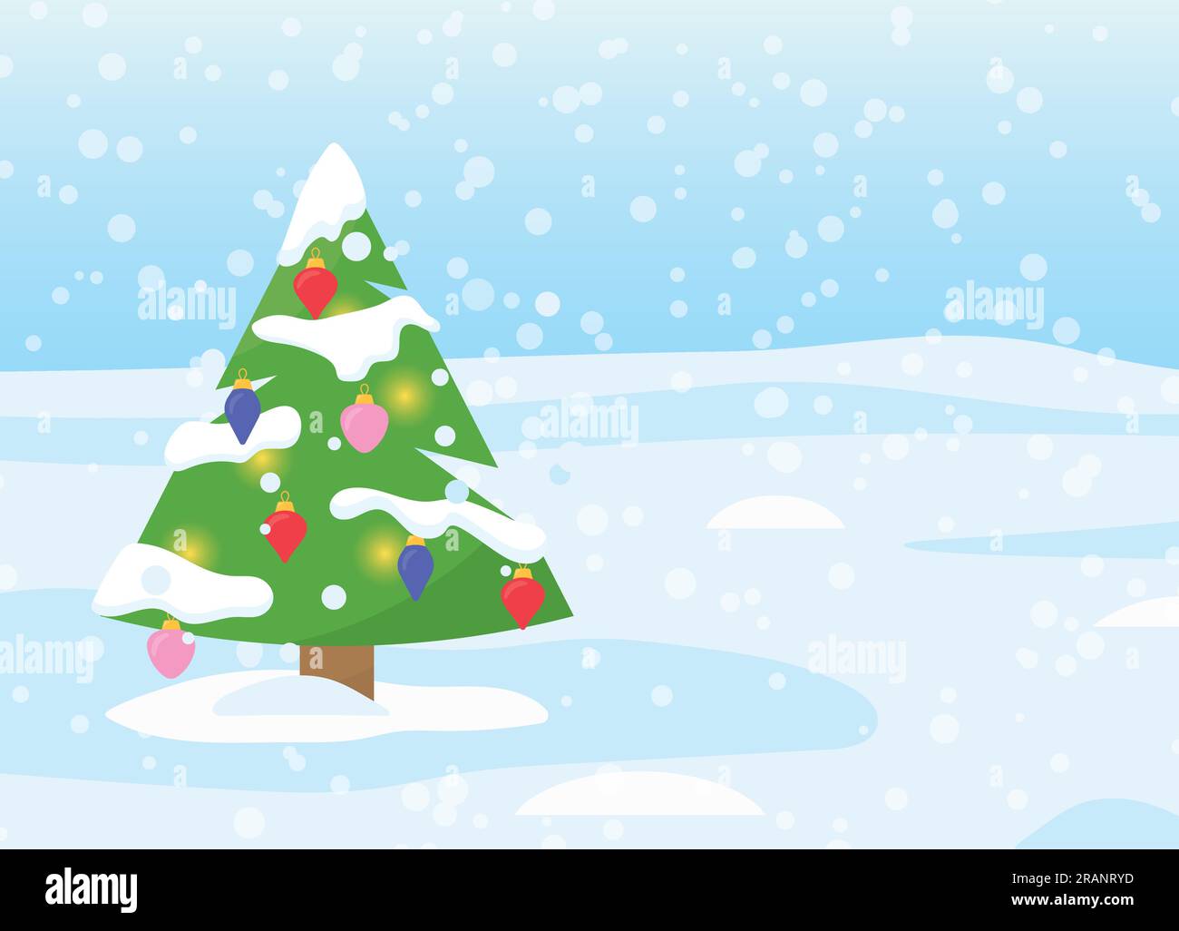 decorated christmas tree in snowfall-  vector illustration Stock Vector