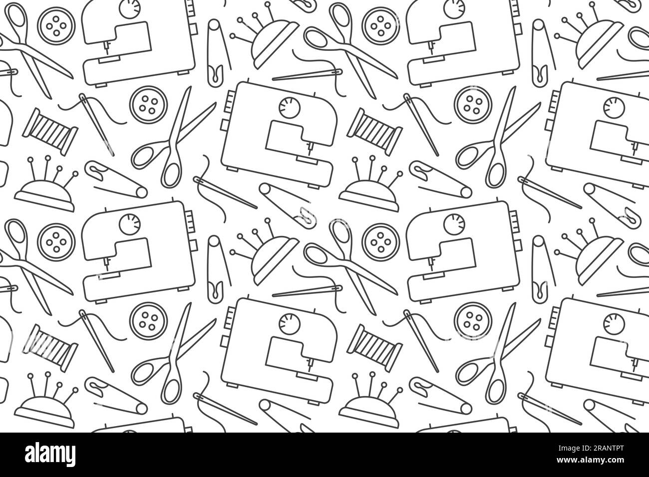 seamless sewing pattern with sewing machine, scissors, safety pins