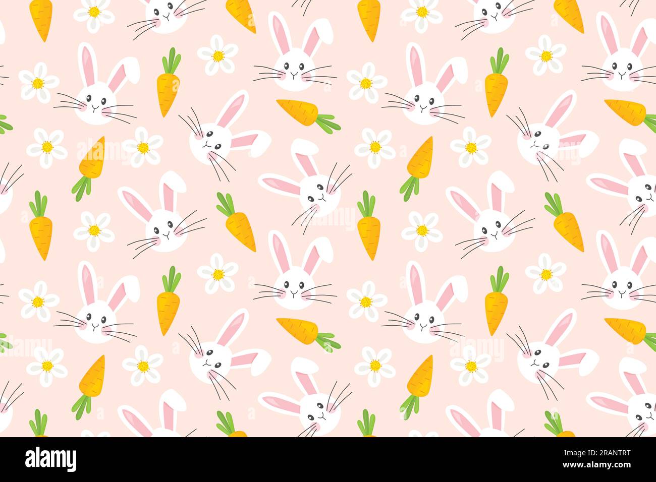 seamless easter pattern with rabbits, carrots and flowers - vector illustration Stock Vector