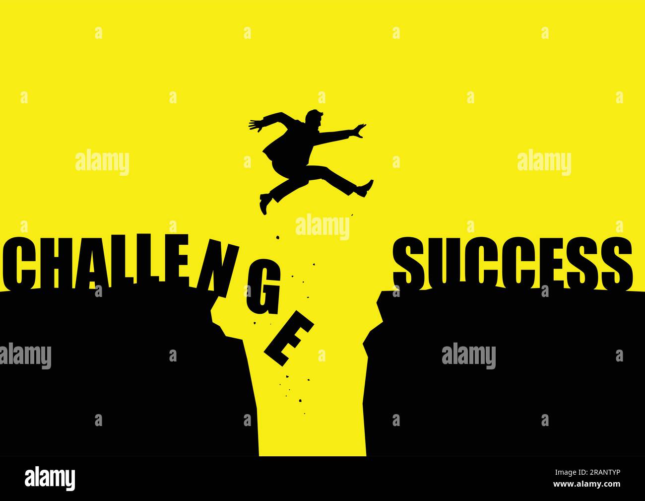 Silhouette illustration of a man jumps over the ravine Stock Vector