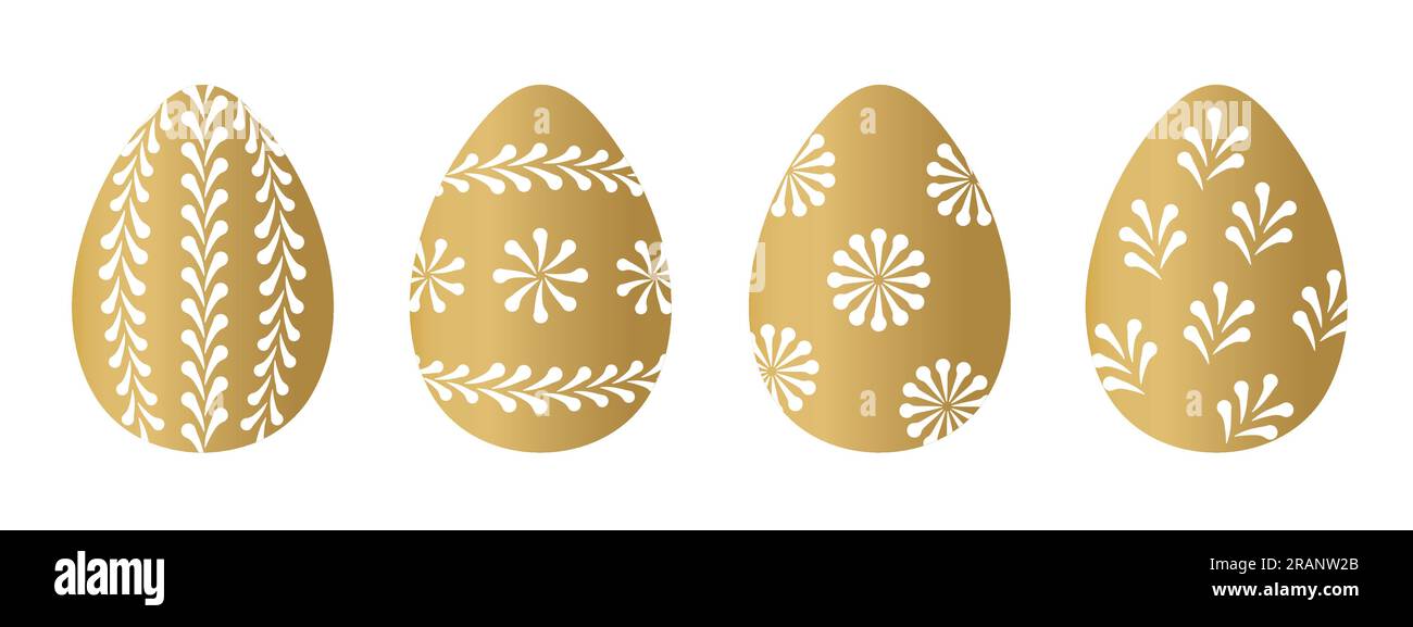 set of different golden easter eggs with traditional ornaments - vector illustration Stock Vector