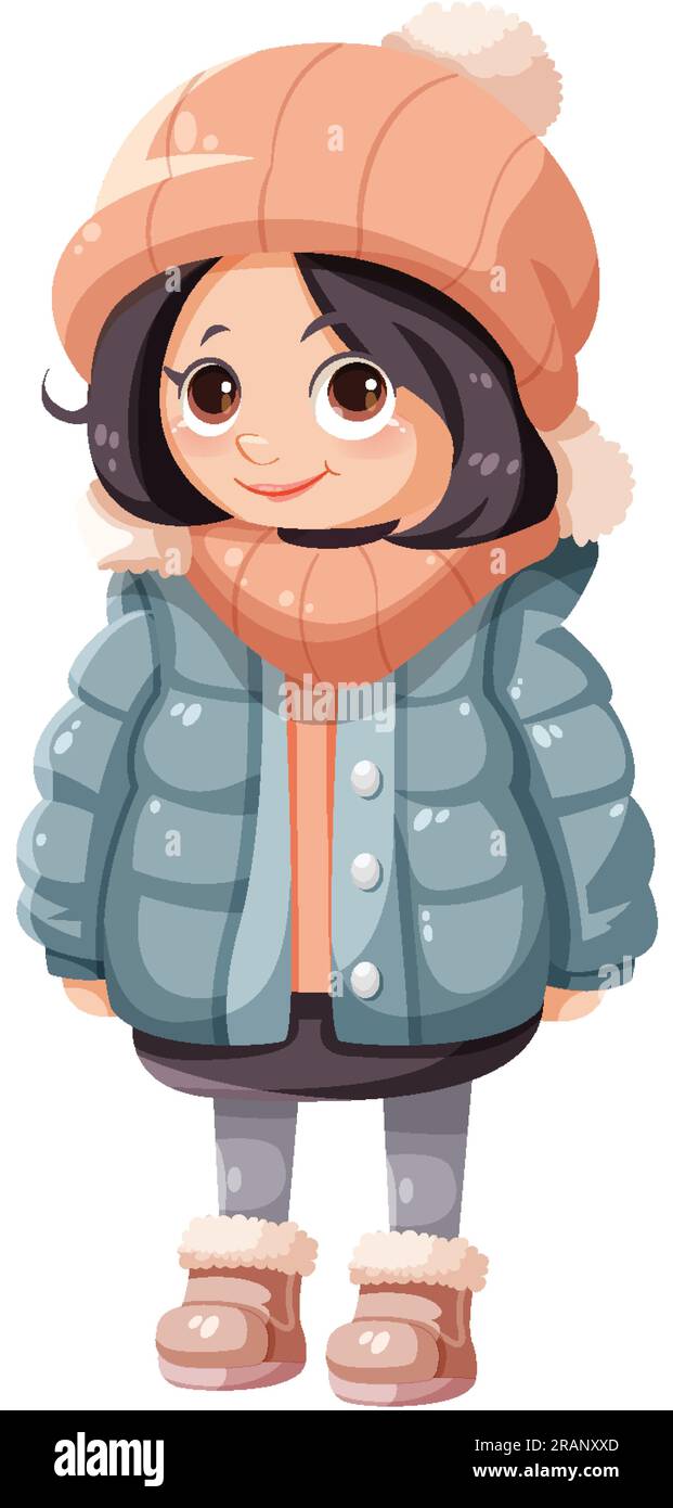 Cute girl cartoon character wearing winter cloth illustration Stock