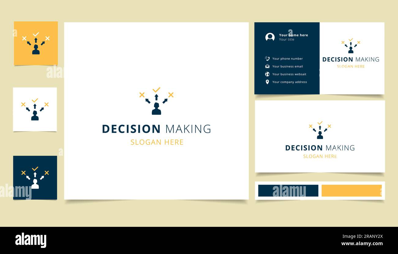 Decision making logo design with editable slogan. Branding book and