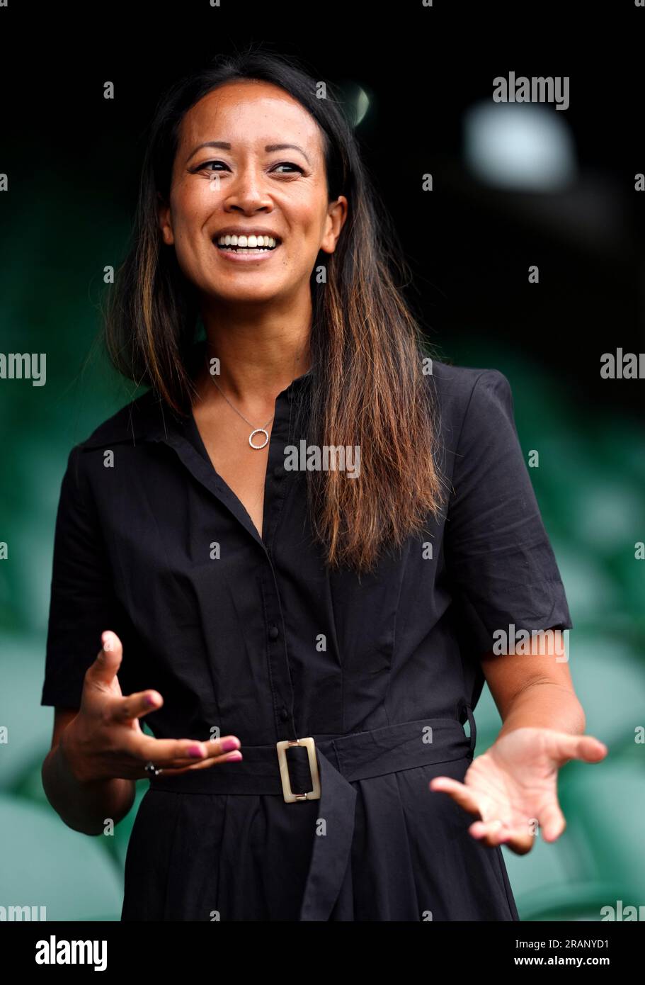 Former tennis player Anne Keothavong on day three of the 2023 Wimbledon Championships at the All England Lawn Tennis and Croquet Club in Wimbledon. Picture date: Wednesday July 5, 2023. Stock Photo
