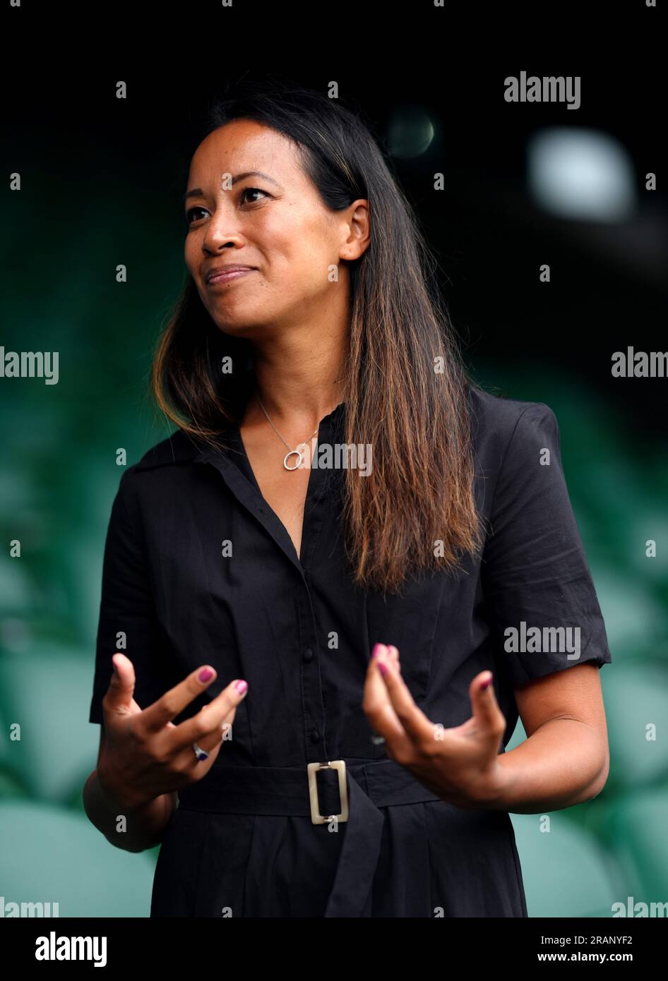 Former tennis player Anne Keothavong on day three of the 2023 Wimbledon Championships at the All England Lawn Tennis and Croquet Club in Wimbledon. Picture date: Wednesday July 5, 2023. Stock Photo