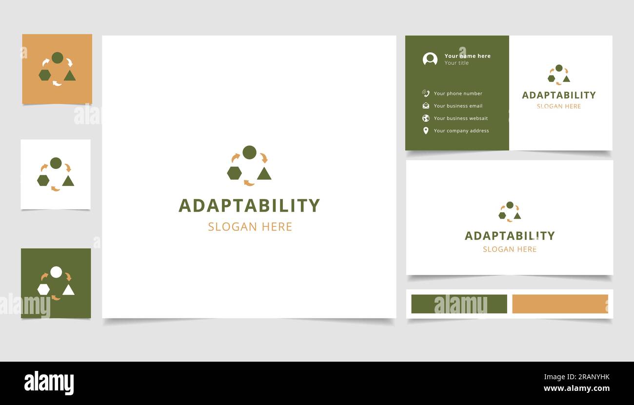 Adaptability logo design with editable slogan. Branding book and