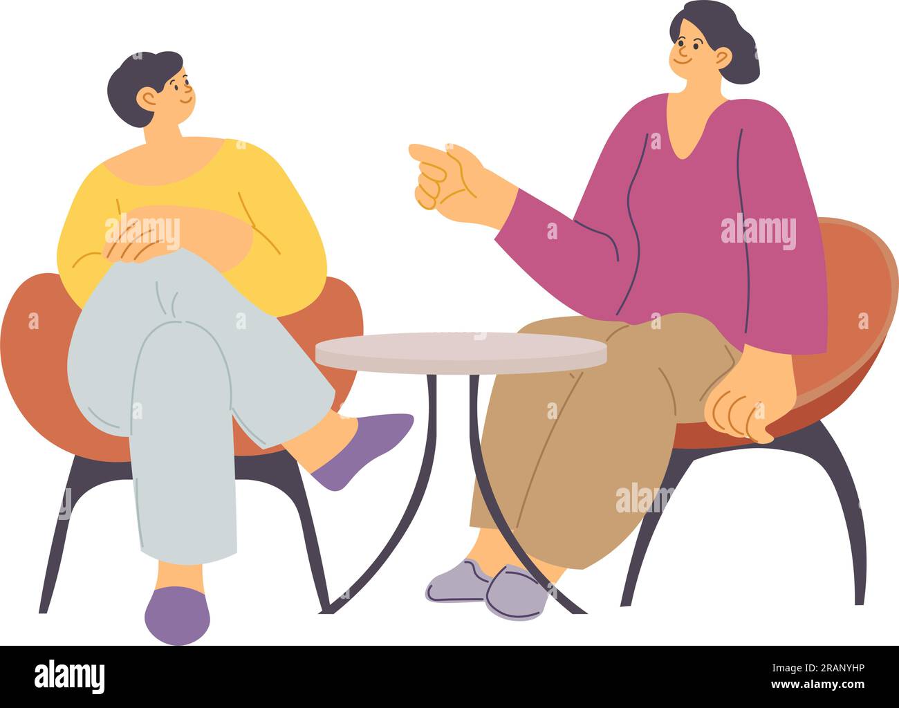 Women sitting on chairs talking, therapy or break Stock Vector