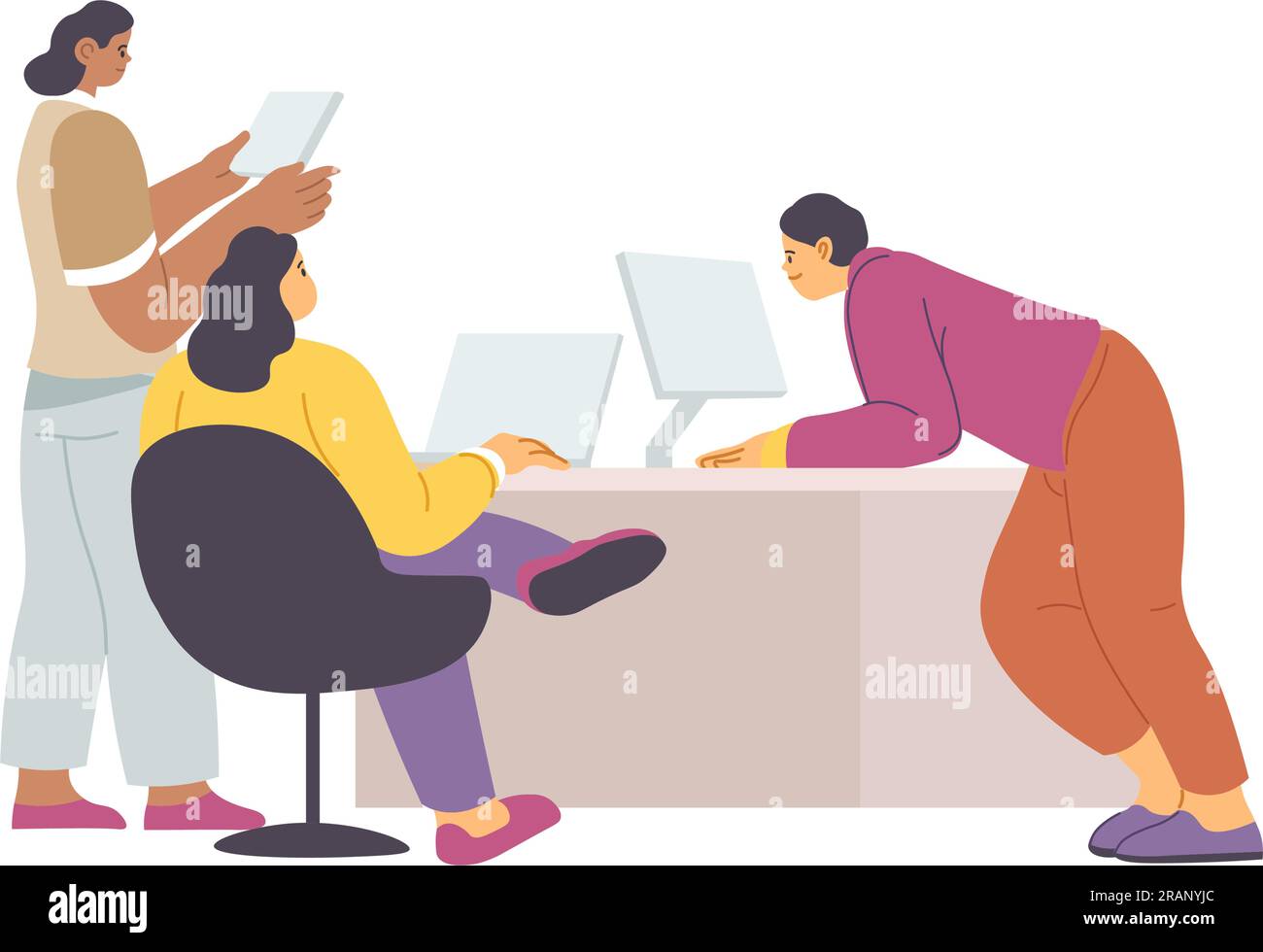 People working on computers in office, employees Stock Vector