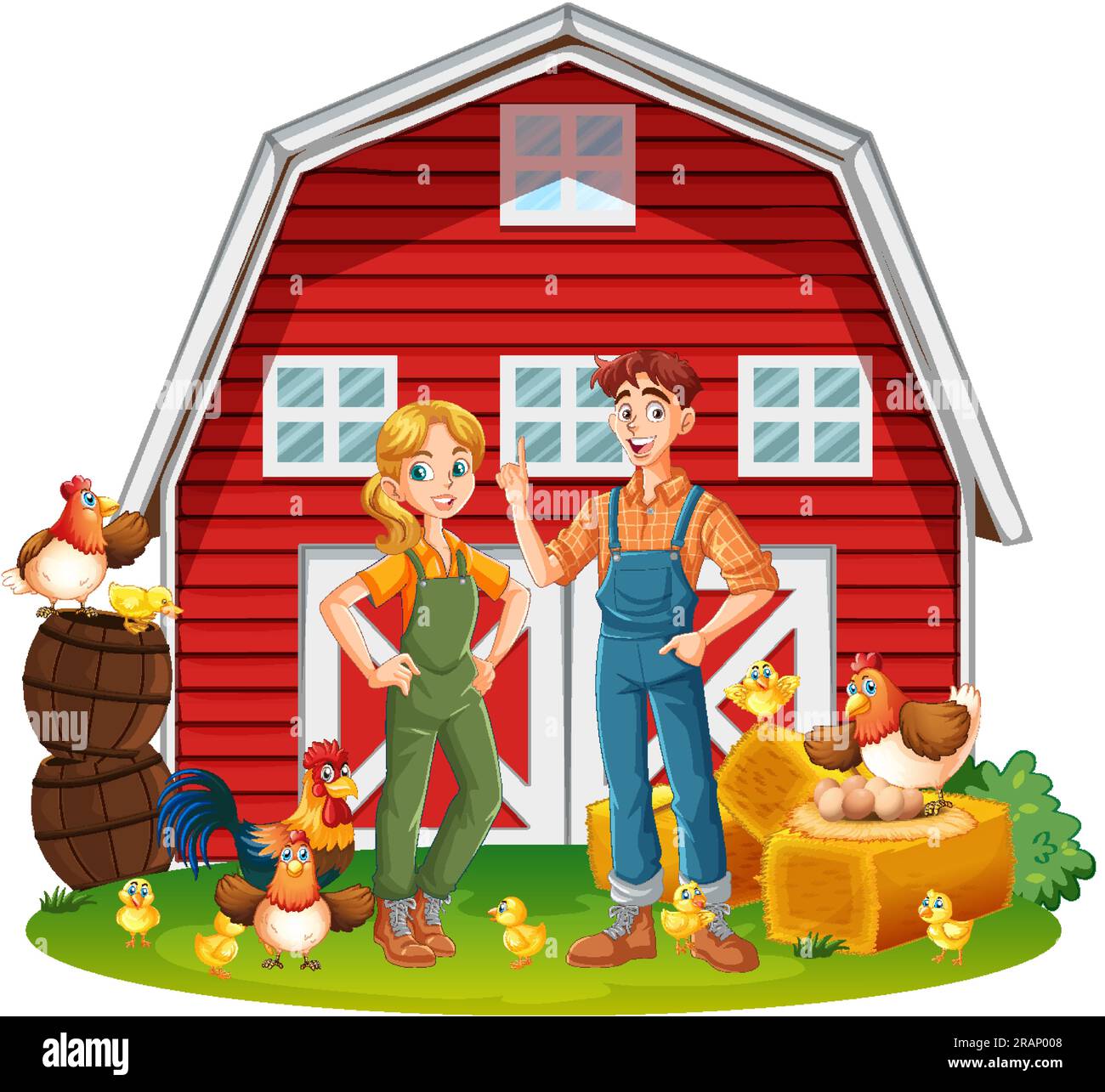 Cute young couple farmer at the farm illustration Stock Vector Image ...