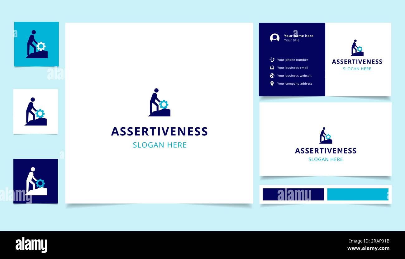 Assertiveness logo design with editable slogan. Branding book and