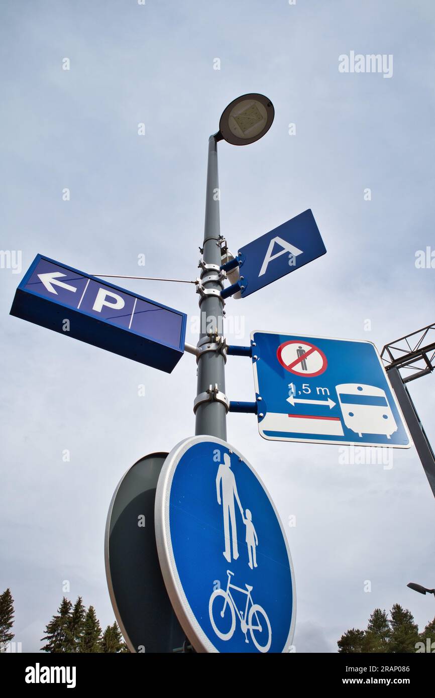 Information signs at the railway station in Kempele, Finland Stock Photo