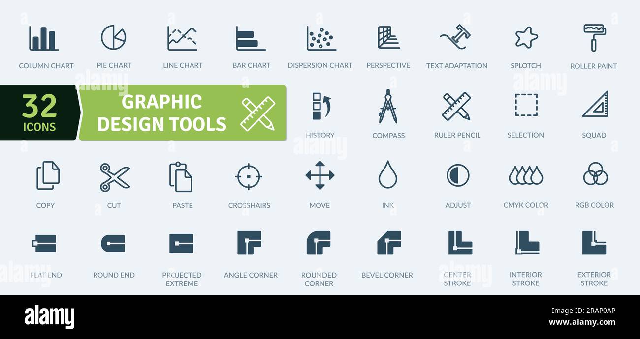 Icon pack of graphic design tools to express your digital creativity. Thin line icons set. Simple vector icons Stock Vector