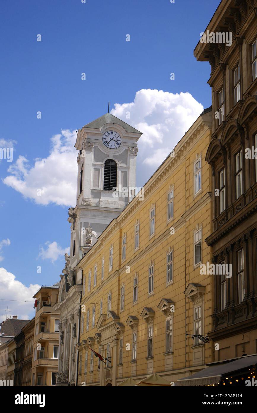 The Catholic Szent Mihaly Templom, St Michael’s Church, Vaci utca, Budapest, Hungary Stock Photo