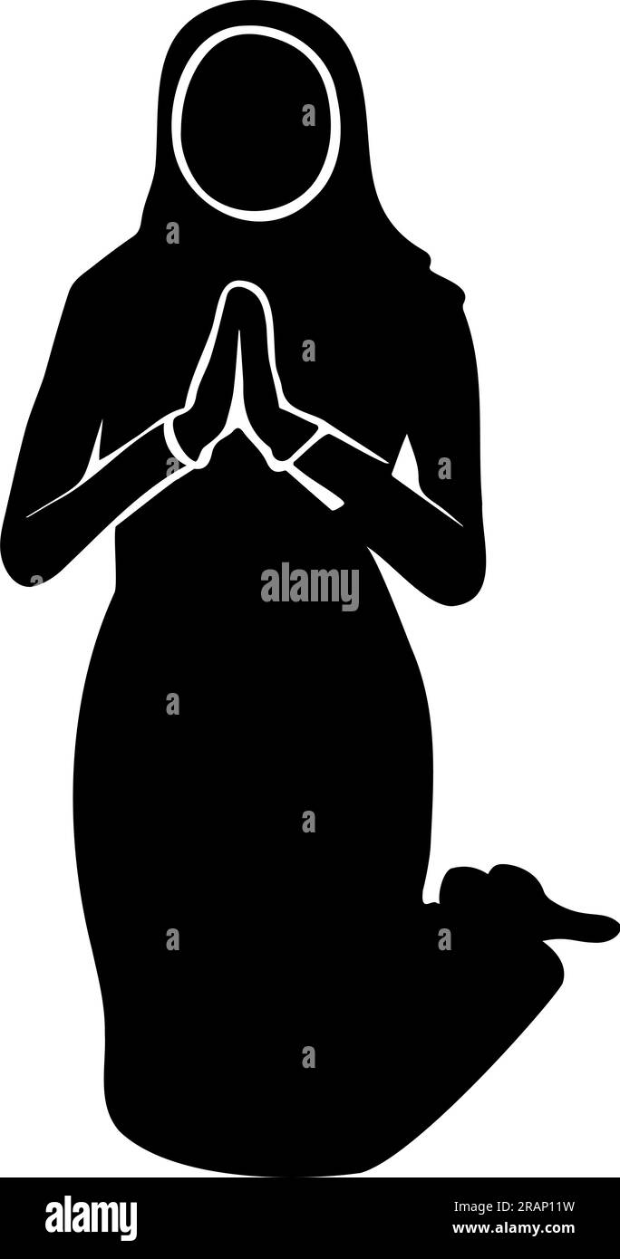 Muslim woman praying silhouette isolated on white background. Vector illustration Stock Vector