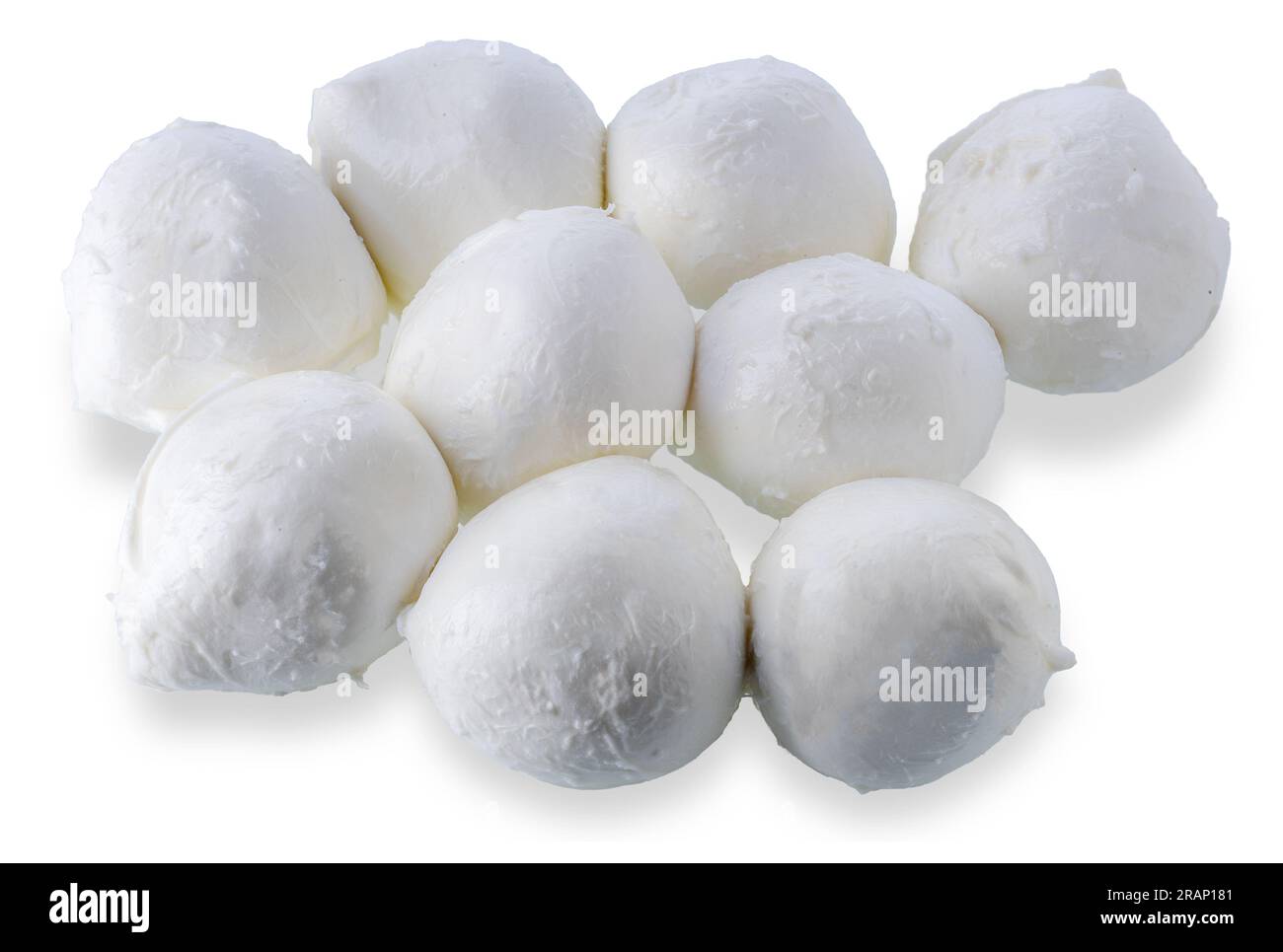 Buffalo mozzarella cheese, mozzarella balls isolated on white with clipping path Stock Photo