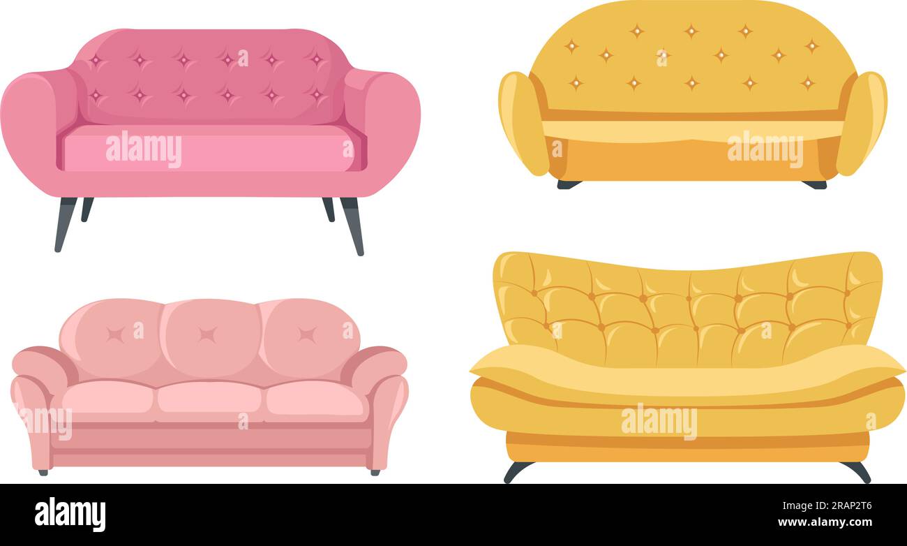 Interior design and decoration, sofas and couches Stock Vector