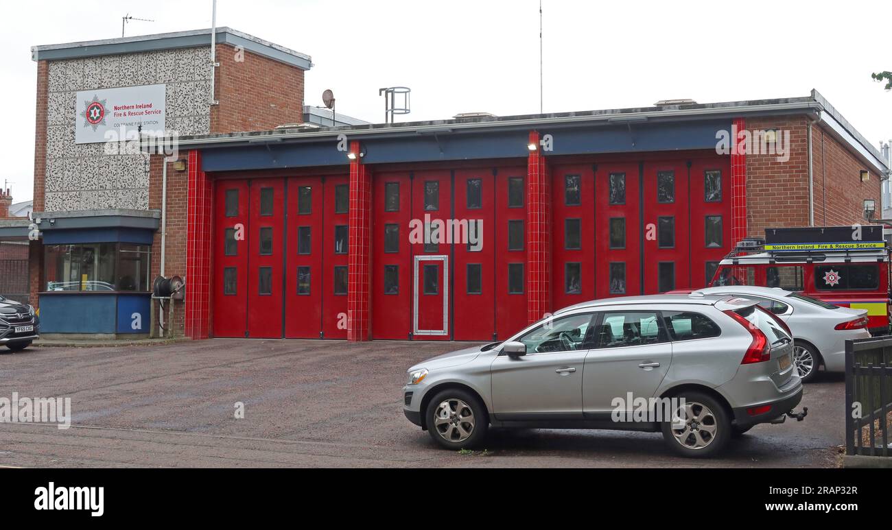 Coleraine Fire Station operated by the Northern Ireland Fire and Rescue Service on Lodge Lane in Coleraine, County Londonderry, Northern Ireland Stock Photo