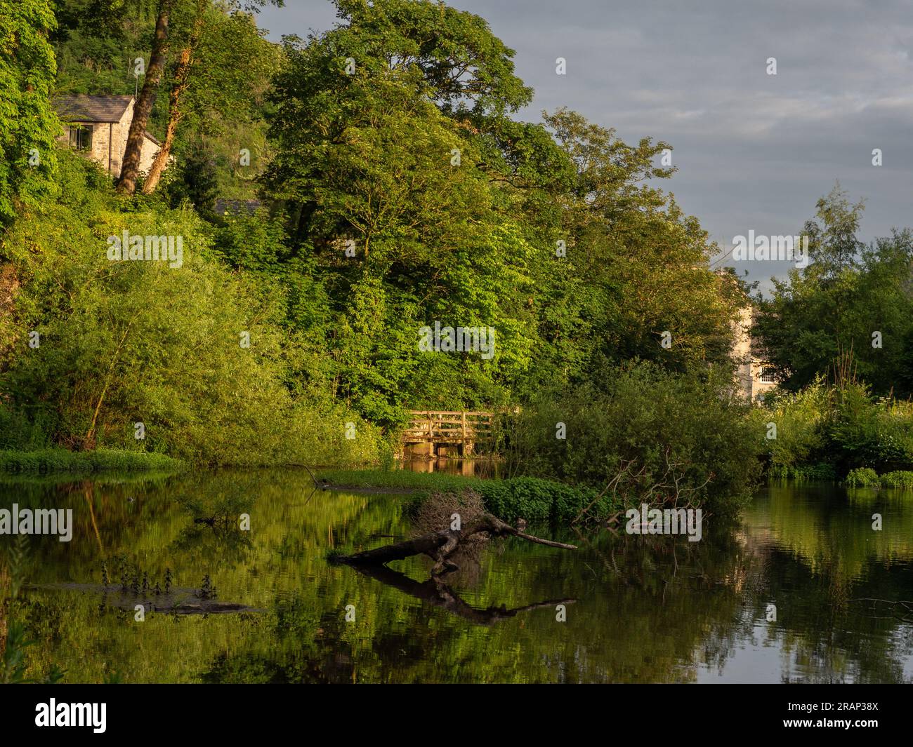 Scenic view of the River Wye at Water Cum Jolly Dale, Cressbrook, Derbyshire, UK Stock Photo
