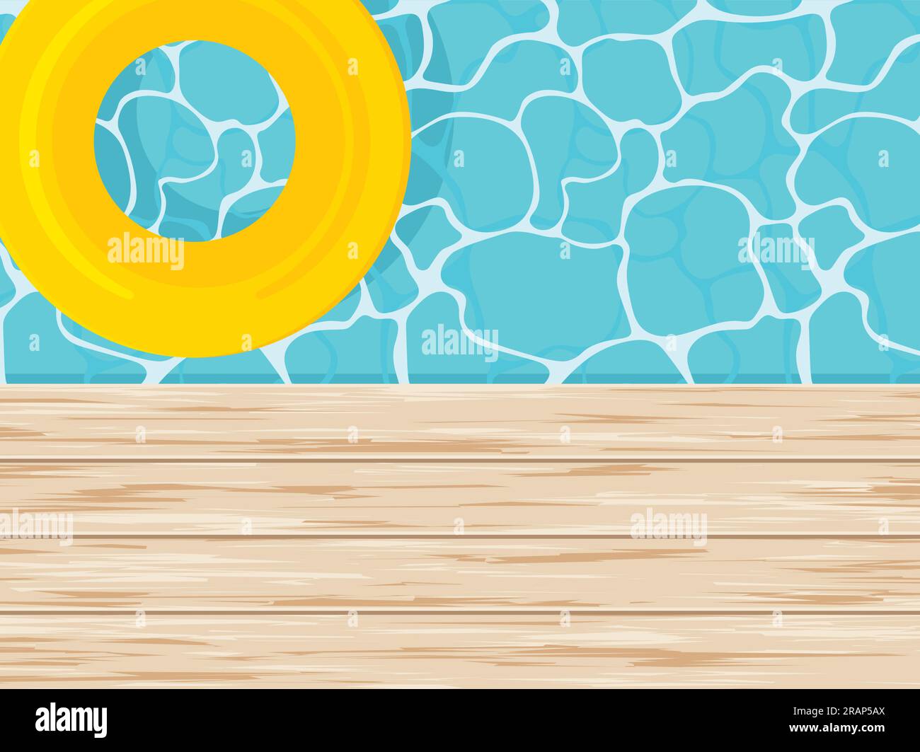 yellow floating pool ring in a swimming pool with wooden deck vector