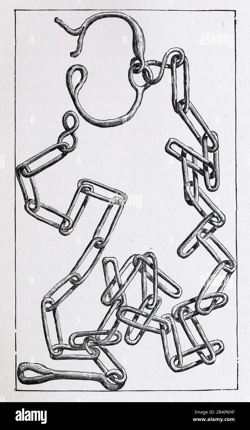 The iron chain supposed to have been made by Saint Ethelwold. Engraving from Lives of the Saints by Sabin Baring-Gould. Aethelwold was Bishop of Winchester from 963 to 984 and one of the leaders of the tenth century monastic reform movement in Anglo-Saxon England. Stock Photo