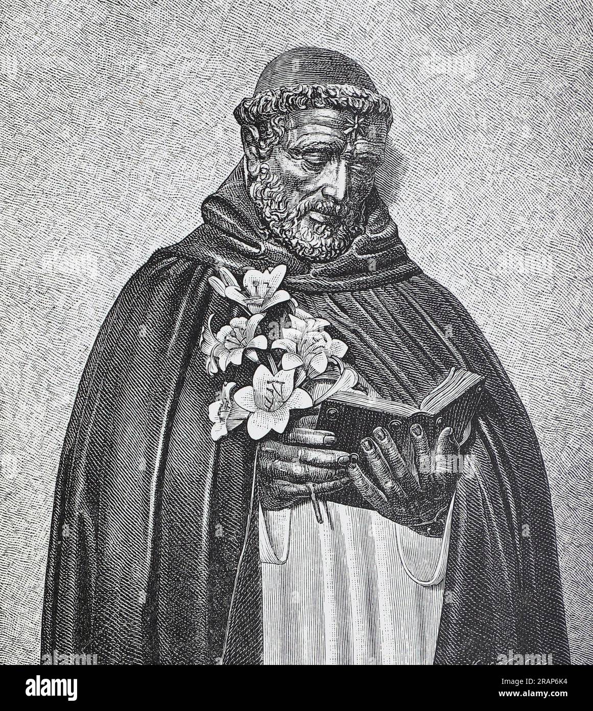 Portrait of Saint Dominic. Engraving from Lives of the Saints by Sabin Baring-Gould. Stock Photo