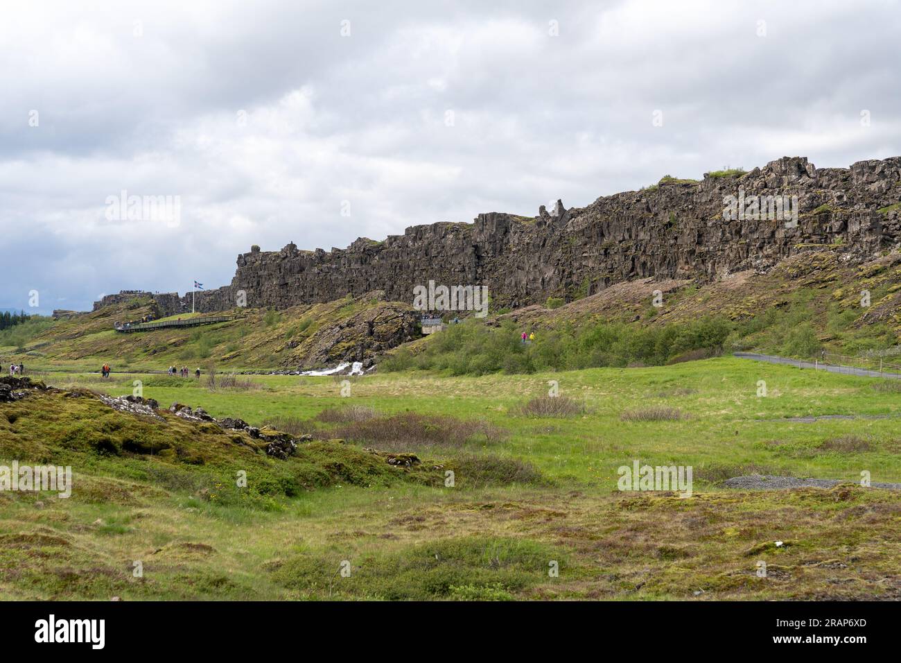 Thingvellir rift valley of the mid Atlantic ridge and historic assembly site of Althing or Law Rock in Parliament plains in Iceland Stock Photo