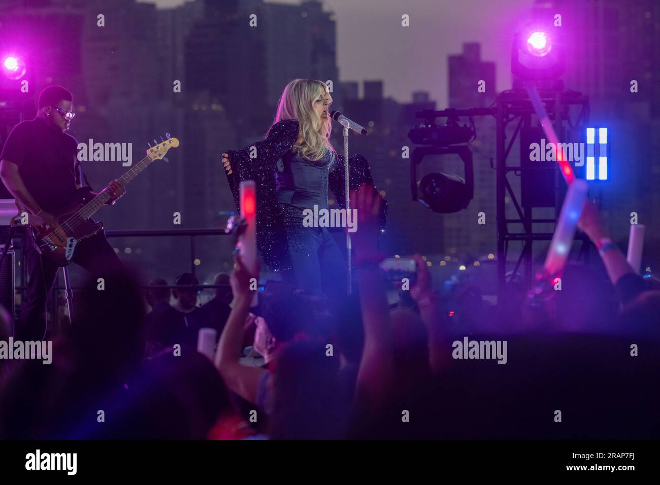 New York, United States. 04th July, 2023. Bebe Rexha performs during the annual Macy's 4th of July Fireworks display overlooking the Manhattan skyline at Gantry State Plaza Park in Long Island City in the Queens borough of New York City. (Photo by Ron Adar/SOPA Images/Sipa USA) Credit: Sipa USA/Alamy Live News Stock Photo