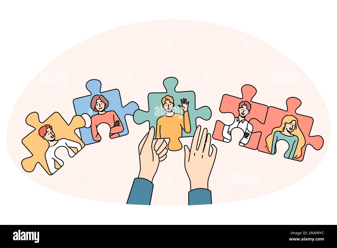 Hands joining jigsaw puzzles with employees engaged in employment and