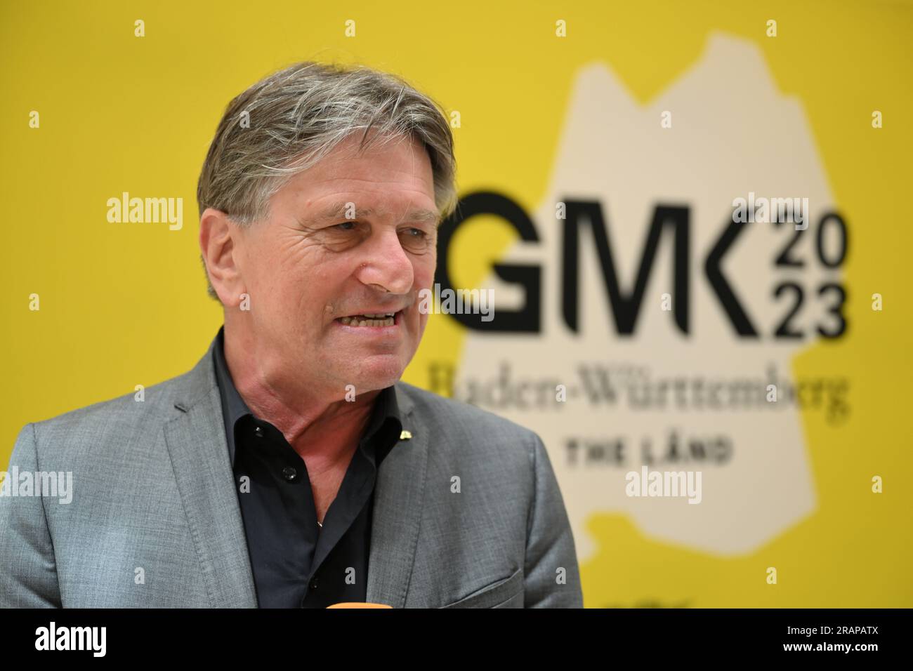 Friedrichshafen, Germany. 05th July, 2023. Manfred Lucha (Greens), Baden-Württemberg's Minister of Health, gives an interview at the start of the main conference of health ministers at Lake Constance. Credit: Felix Kästle/dpa/Alamy Live News Stock Photo