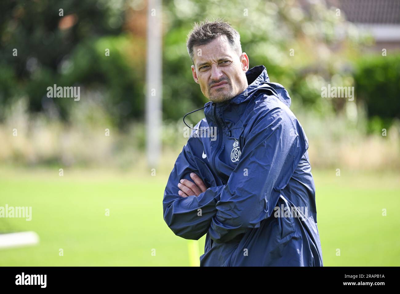 Lier, Belgium. 05th July, 2023. Union's head coach Alexander Blessin pictured during a training session of Belgian first division soccer team Royale Union Saint-Gilloise, ahead of the 2023-2024 season, Wednesday 05 July 2023 in Lier. BELGA PHOTO TOM GOYVAERTS Credit: Belga News Agency/Alamy Live News Stock Photo
