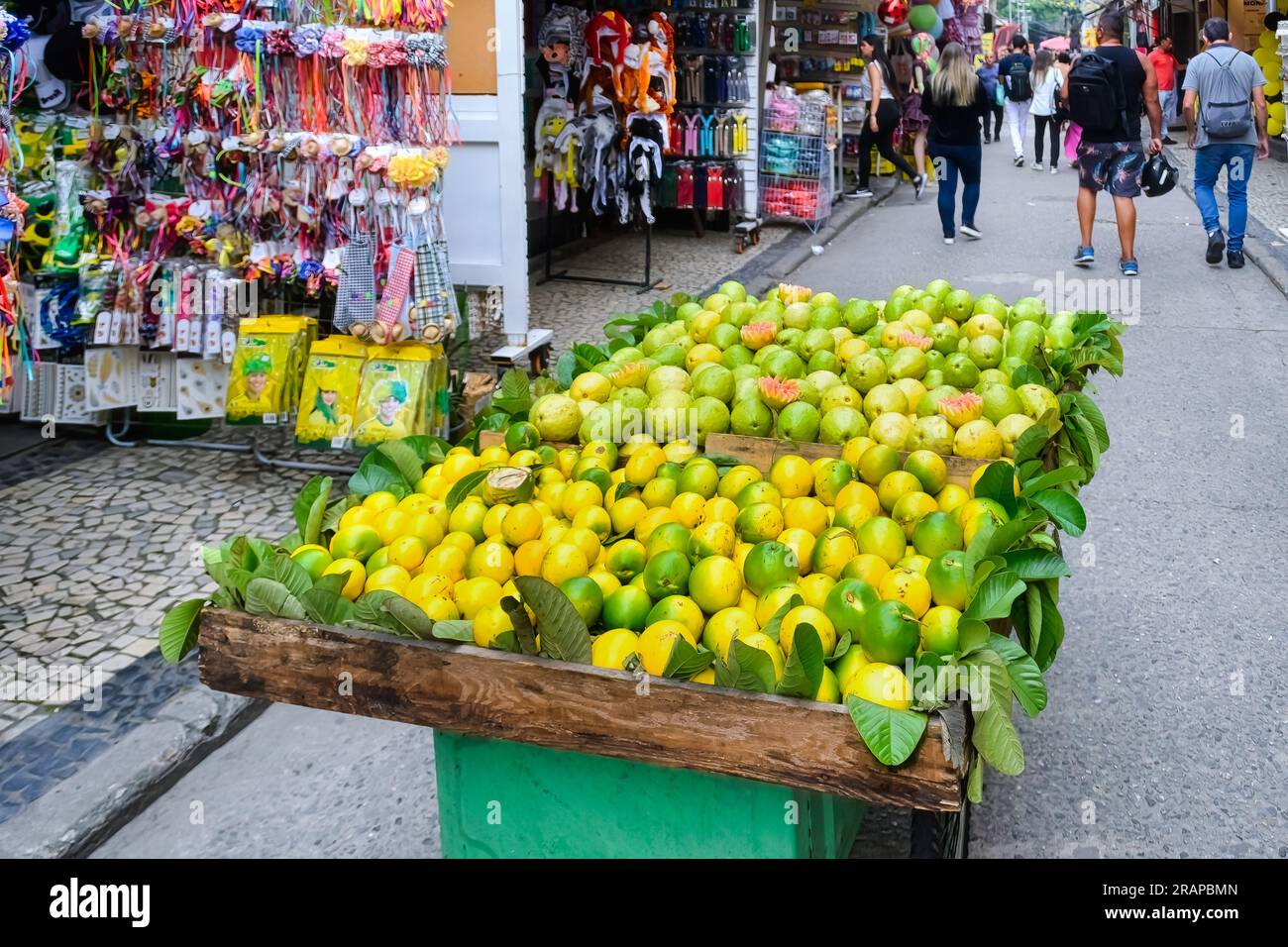Rio de Janeiro, Brazil - June 15, 2023: Retail small business. Rustic cart selling fruit in the downtown district. Stock Photo