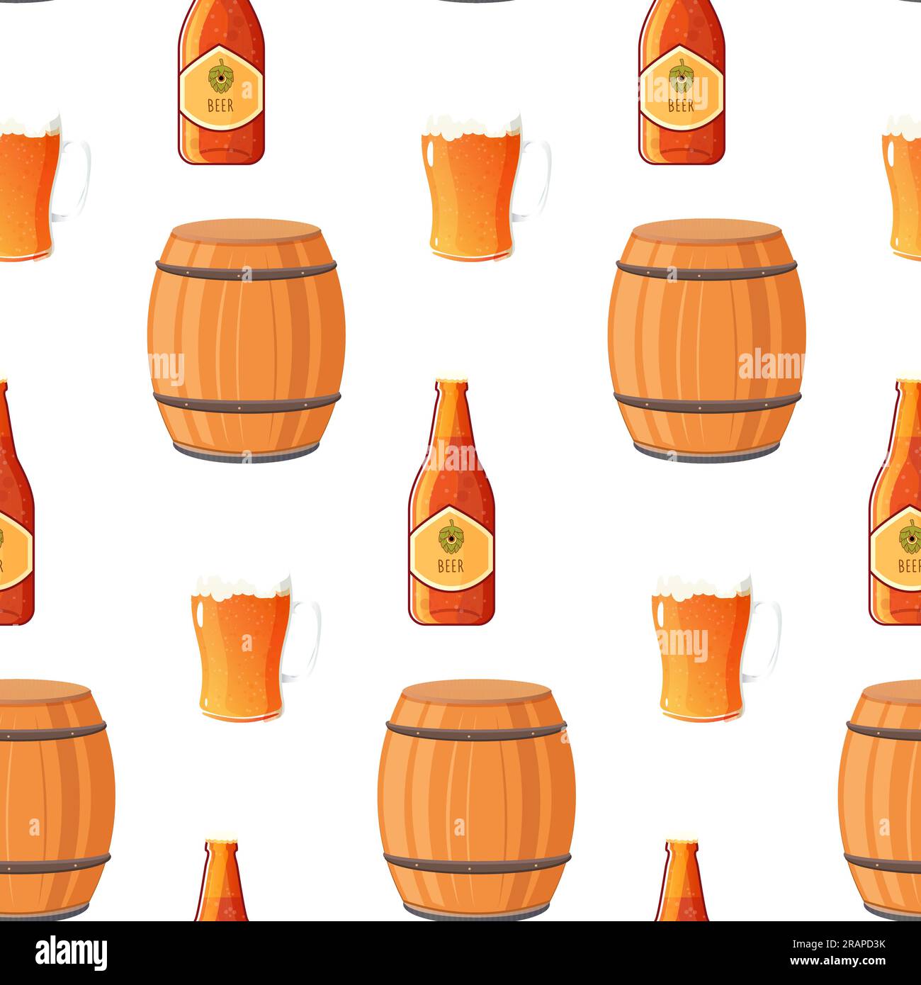 Pattern seamless oktoberfest beer, bottle and mug. Vector illustration, set Stock Vector