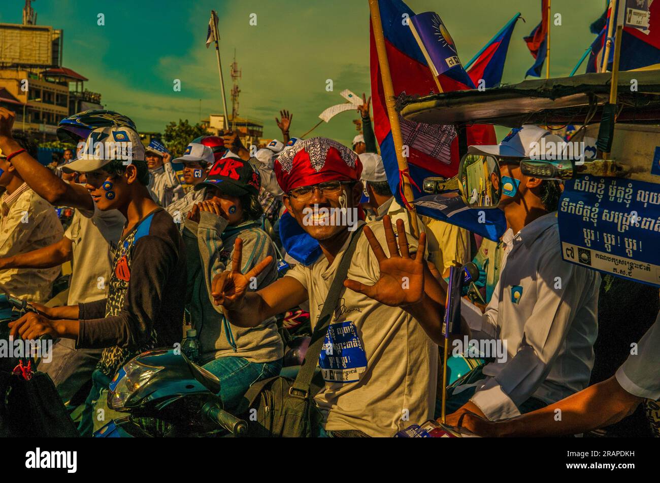 Sam Rainsy supporter showing 7 (Sam Rainsy is 7 in the election