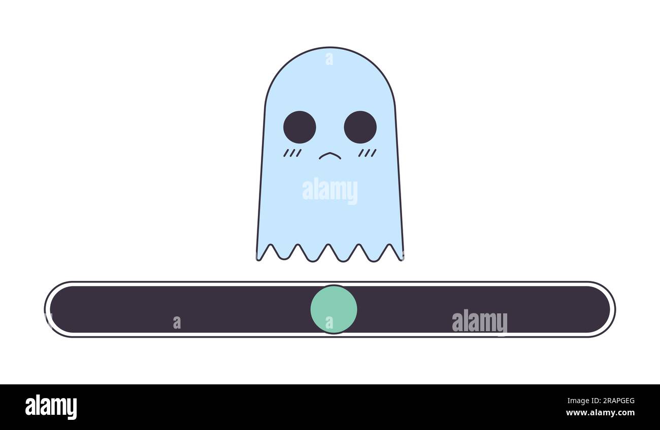 Unhappy ghost creature on loading bar flat design Stock Vector