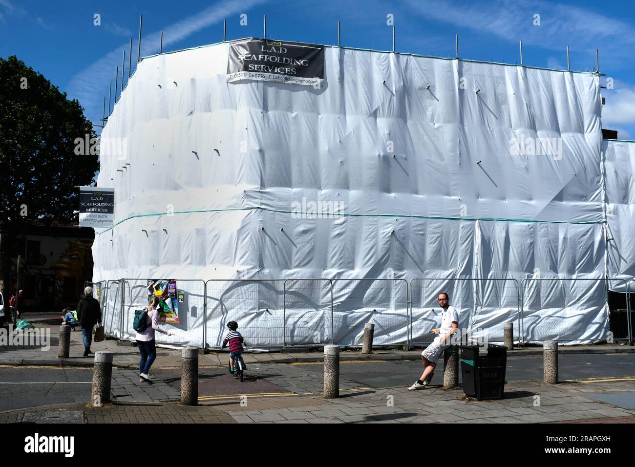 Covered scaffolding in Bristol Stock Photo Alamy