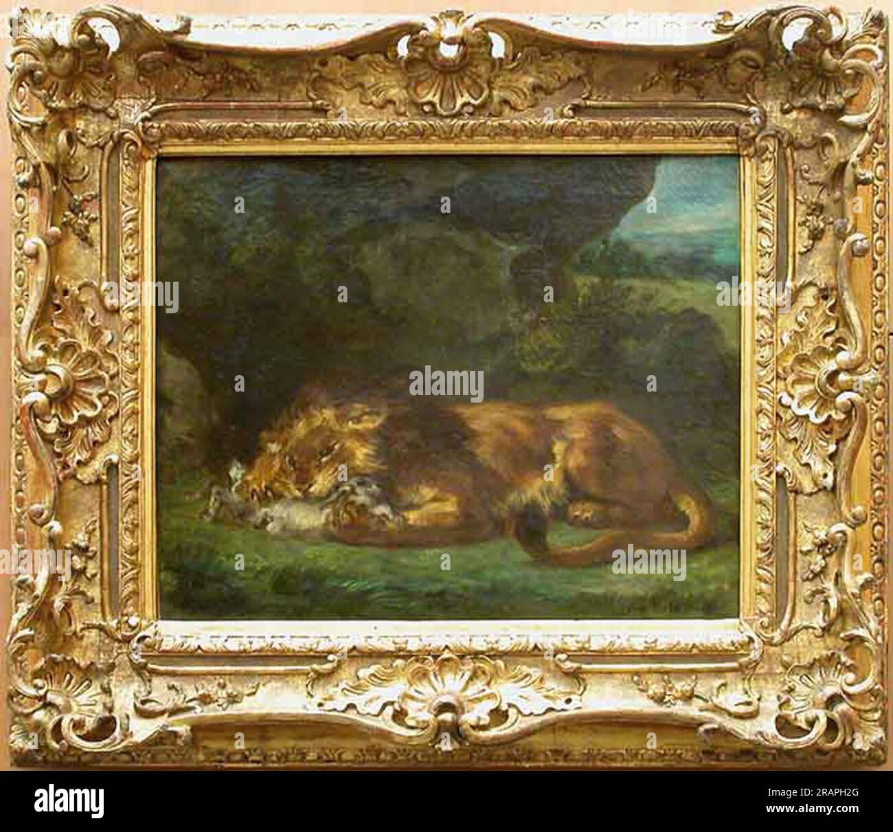 Lion Devouring a Rabbit 1856 by Eugene Delacroix Stock Photo Alamy