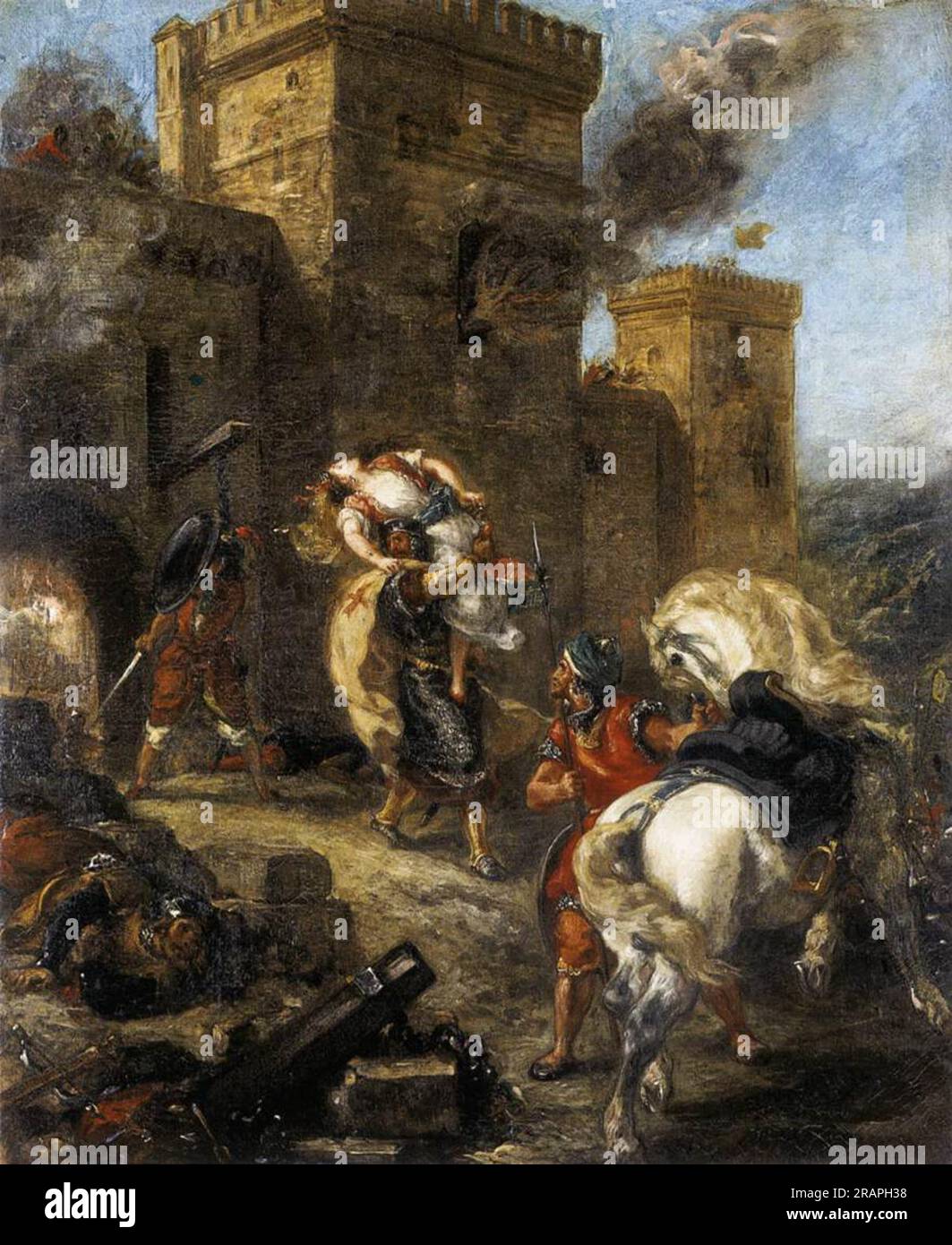 Rebecca Kidnapped by the Templar, Sir Brian de Bois-Guilbert 1858 by Eugene Delacroix Stock Photo