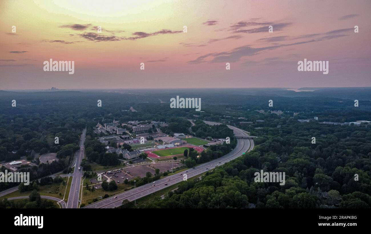 Sunset Soiree Over College Grounds Stock Photo