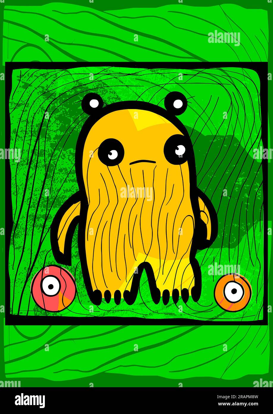 Cute shy melancholic looking friendly creature illustration for kids