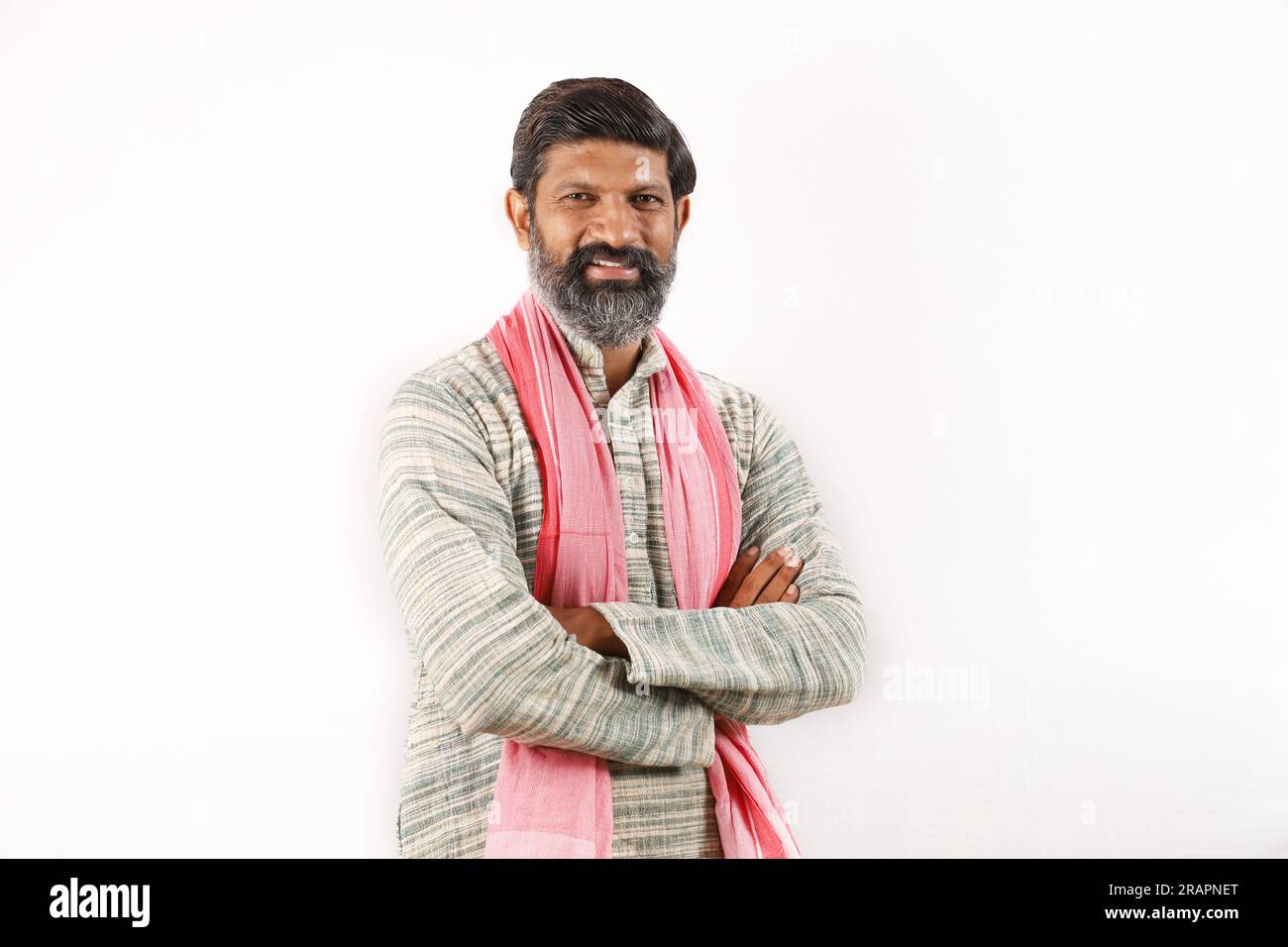 Portrait of Indian bearded man in rural India concept. Funky expressions white background. poor villager man. various expressions and moods of poverty Stock Photo