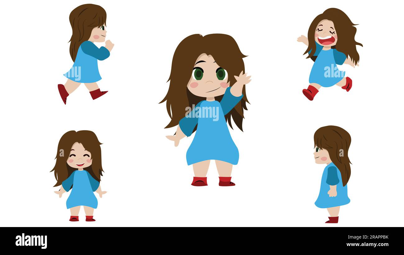 cute cartoon girl sheet with different activities ready for animation Stock Vector