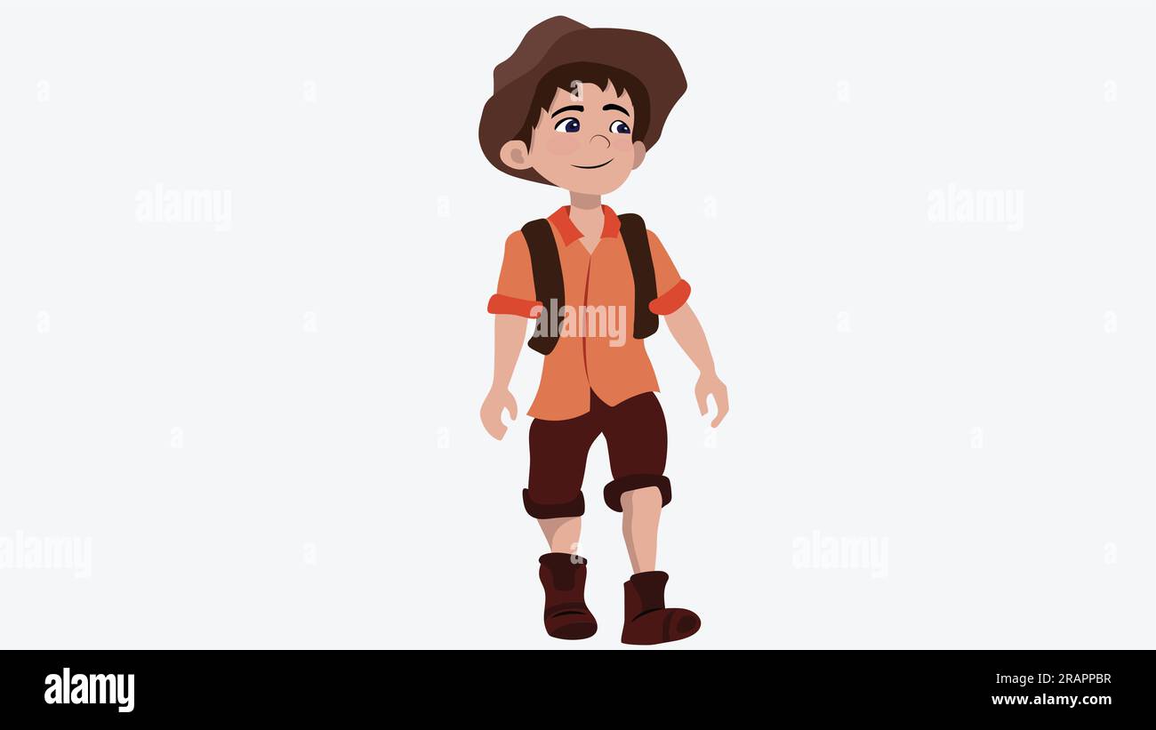 cute boy in cowboy outfit vector illustration walking happly thinking about something Stock Vector