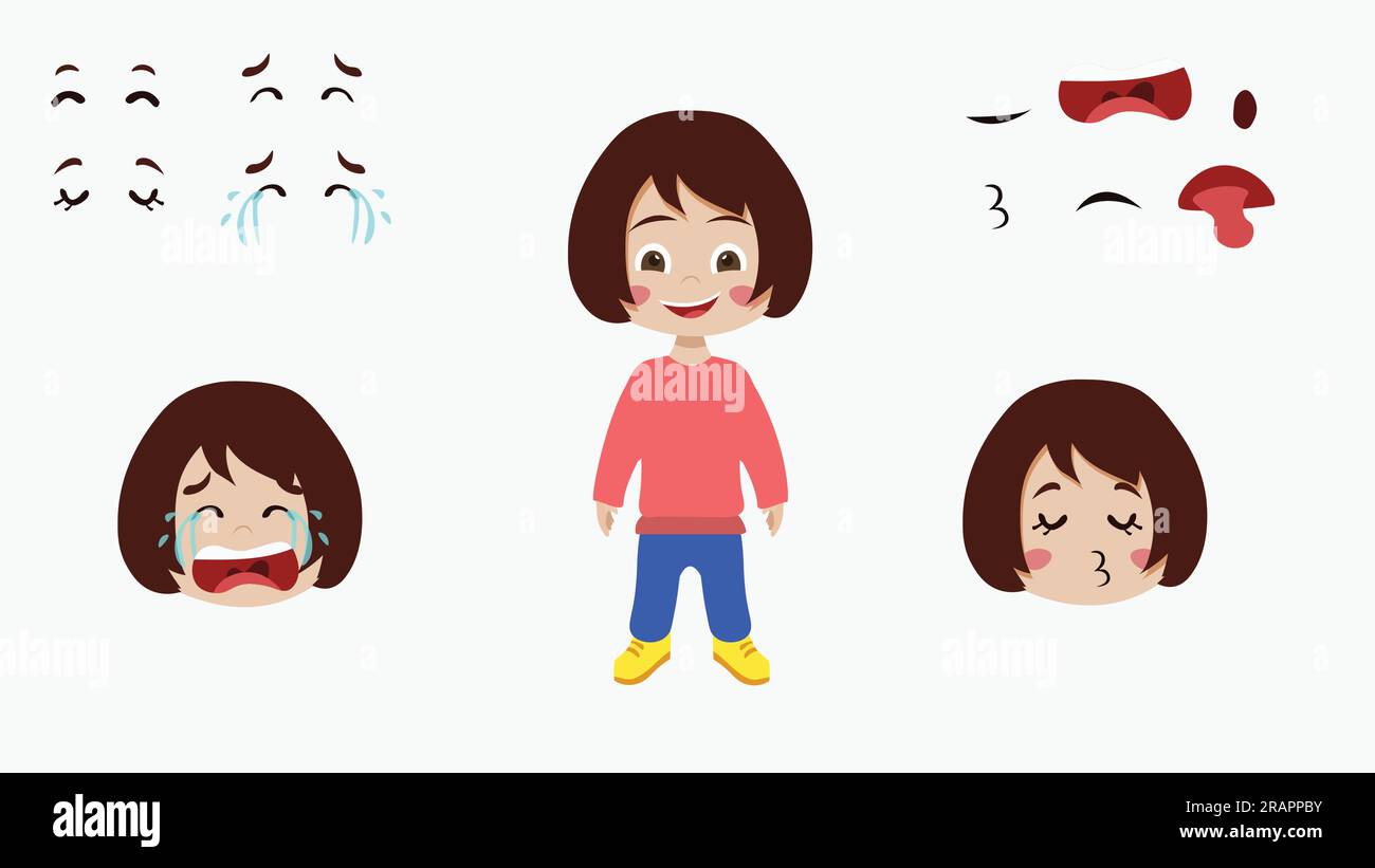 set of cute girl vector with different expressions Stock Vector